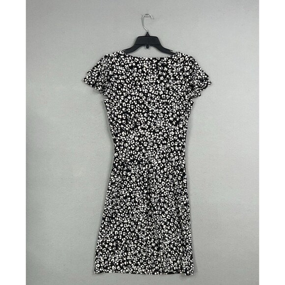 Ralph Lauren Dress Womens 8 Black White Floral Ruched Wrap Office Career LRL - Picture 8 of 15